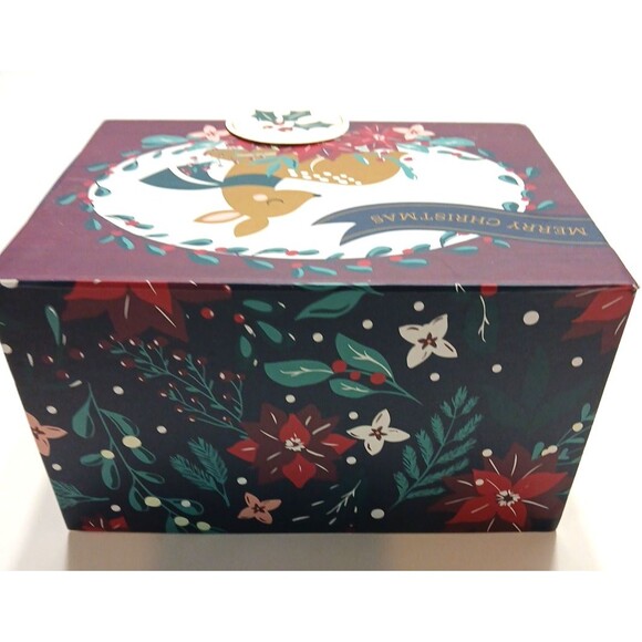 Merry Christmas Gift Box Hook And Loop Closure Velvet Bow Deer Poinsettia - Picture 9 of 12